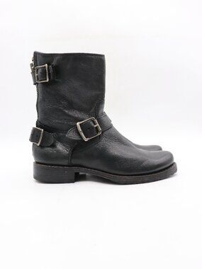 Frye Veronica Black Zip Short Moto Boots Womens Size 5.5 B Black Leather Buckle